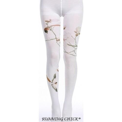 RUNNING CHICK Branch Magpie Printed Pantyhose Autumn Wholesales