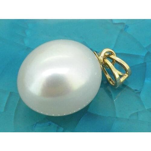 Genuine 10-12mm AAA+ fine drop white south sea pearl pendant 14KGP yellow gold