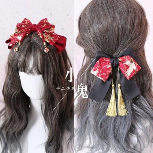 Japanese and wind hand made fringed black and red bow headband KC Lolita crane back hairpin headband headband clip