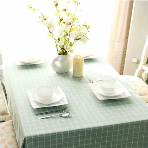 Simple and dark green lattice tablecloth cotton and linen long square cotton linen table cloth waterproof