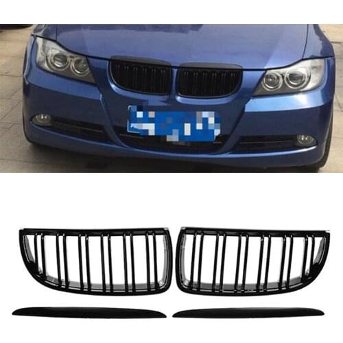 Car Front Grilles Grill Dual Line For BMW E90 E91 3 Series 320i 323i 328i 335i Sedan Wagon 2005 2006 2007 2008 Glossy Black ABS