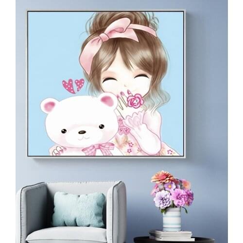 Needlework,DIY Printed Cartoon Little Bear Girl DMCCross Stitch Sets for Embroidery 11CT Kit Cross-Stitching Home Decoration