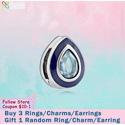 Smuxin 925 Sterling Silver Bead Blue Teardrop Clip Charm fit Original Pandora Bracelets for Women Jewelry Making Girl Gift