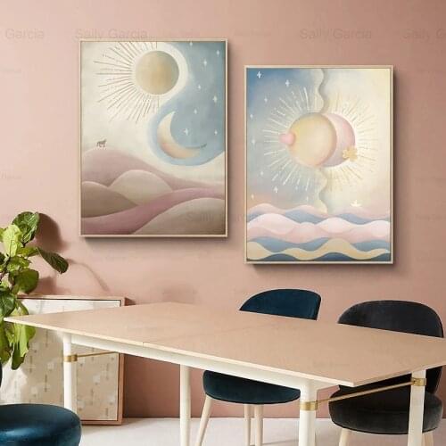 Modern Abstract Poster Wallpaper Sun Moon Clouds Canvas Painting Art Elegant Craft Print Picture Decoration Home Living Room