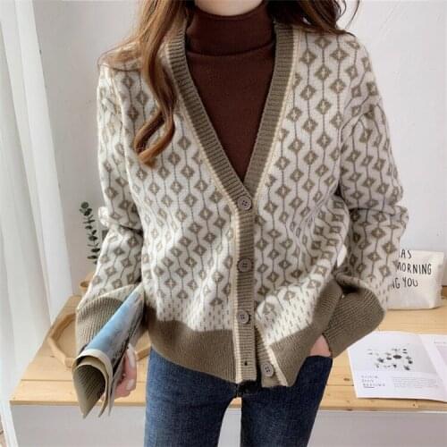 New 2020 Autumn Winter Sweaters Women V-Neck Buttons Cardigans Knit Oversize Korean Ladies Knitwears