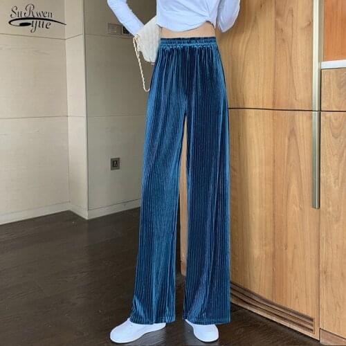 Spring Autumn New Fashion Corduroy Pants Bright Silk Wide Leg Pants Women High Waist Pants Loose Black Pink Pants Trousers 17417