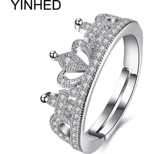 YINHED Exquisite Crown Shaped Ring Gold Color CZ Rings for Women Fashion Zirconia Jewelry Wedding Band Ring ZR240