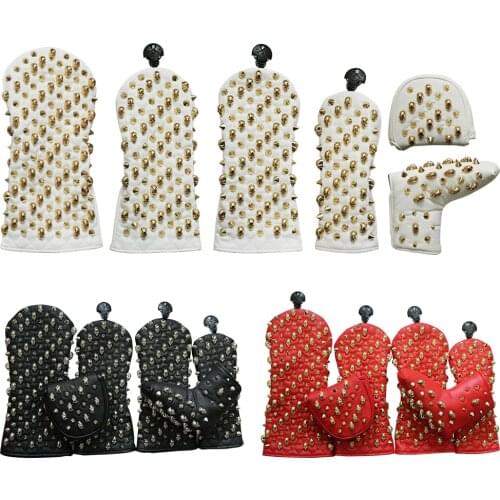 Skull Rivets Golf Headcover Driver Fairway Hybrid Putter PU Leather Magnetic Closure Golf Head Covers Drop Ship