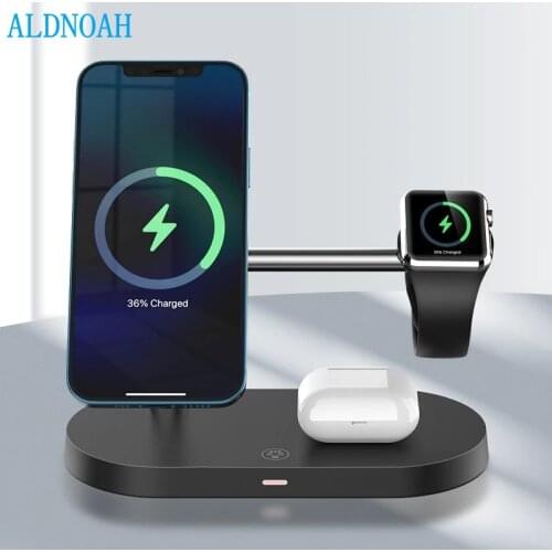 15W 3 in 1 Fast Charging Dock Station Magnetic Wireless Charger Stand For iPhone 12 Pro Max For Apple Watch 6 5 4 3 Airpods Pro