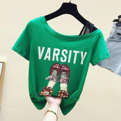 Korean summer O neck off shoulder Short Sleeves T Shirt Top Female Tshirt Loose Women Fashion Graphic T-Shirt 2021 y2k top