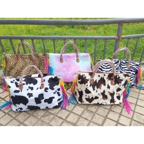 Handbags With Tassel For Women New Casual Leopard Patchwork Bags Female Large Capacity Tote Bag