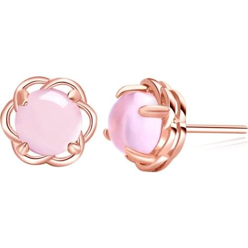 Natural Oval Cut Pink Crystal Stud Earring For Women Rose Gold Plated Color Rose Quartz Gemstone Earring Wedding Fine Jewelry