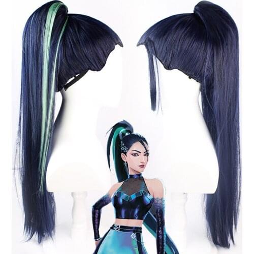 Women Game Anime KDA Cosplay Wig Girls Ahri Kaisa Akali Evelynn Long Straight Hair Role Play Ponytail Stage Party Props Headwear