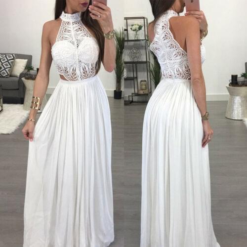 Womens Sexy Boho Sleeveless Halter Long Maxi Evening Party Beach Formal Dress Sundress