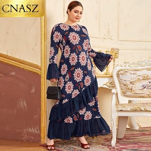 Robe Femme Hiver 2021 Free Shipping Women Dress Plus Size Vestido Dresses For Women O Neck Long Sleeve Printed Maxi Sundress