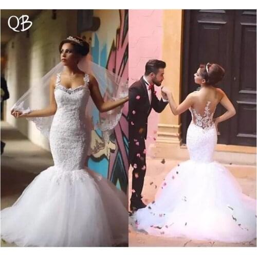 Mermaid Wedding Dresses 2019 Sexy Backless Tulle Lace Appliques Elegant Bridal Gown Vestido de Noiva ZD18