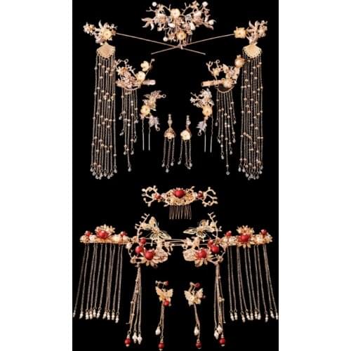1 Set Bride Retro Chinese Style Hair Ornaments Tassel Han Clothing Accessories Women Wedding Headdress Earrings Set