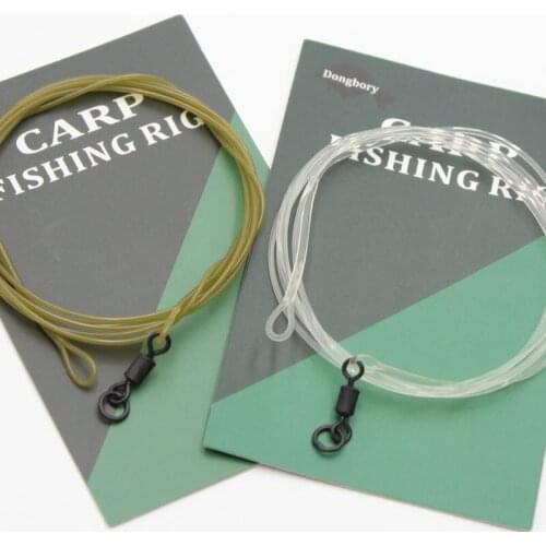 100CM Carp Fishing Line Fluorocarbon Carp Leaders with Fishing Tackle Ring Swivel Fused Loop Leaders Non LeadCore