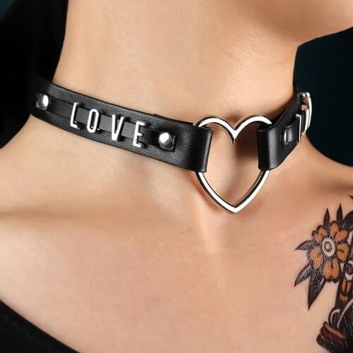 2021 New Arrivals Women Punk Leather Collar Necklaces Round Trendy Neck Heart Harajuku Choker Gothic Bondage Accessories