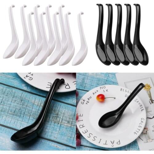 UK STOCK US 5/10Pcs Soup Spoons Ramen Noodle Soup Spoons with Long Handle and Hook for Restaurants Home Hotel Food Shop
