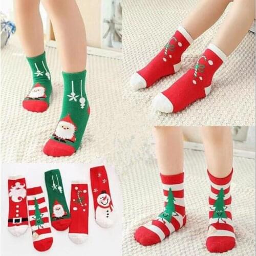 5 Pairs/lot Christmas Socks Autumn & Winter Cotton New Style Childrens XL Cartoon Boys Girls Student 1-16 Years Old Warm Socks
