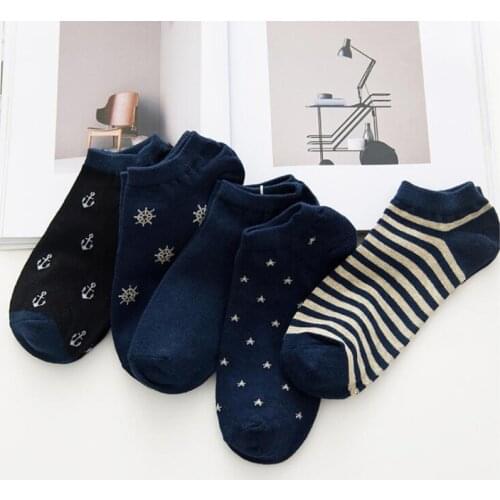 5pairs Summer Stripe Star Mens Socks Invisible Short Socks Ankle Navy Breathable Funny Socks Men Casual Soft Boat Socks Male