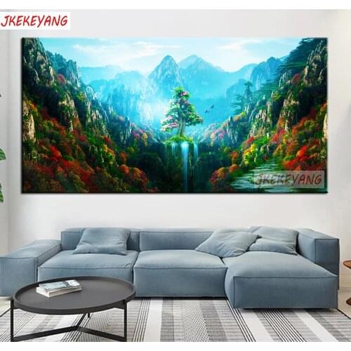 5D DIY Diamond Painting Mountain waterfall wonderland Home Decor Embroidery Mosaic Picture Handcraft Kit Large Size j3099