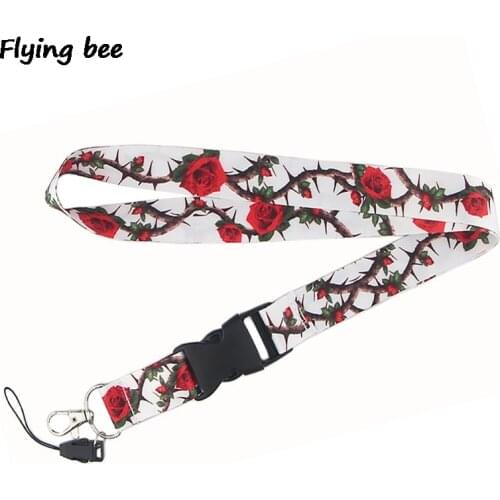 Flyingbee Roses with thorns Keychain Cartoon Phone Lanyard Women Fashion Strap Neck Lanyards for ID Card Phone Keys X0472