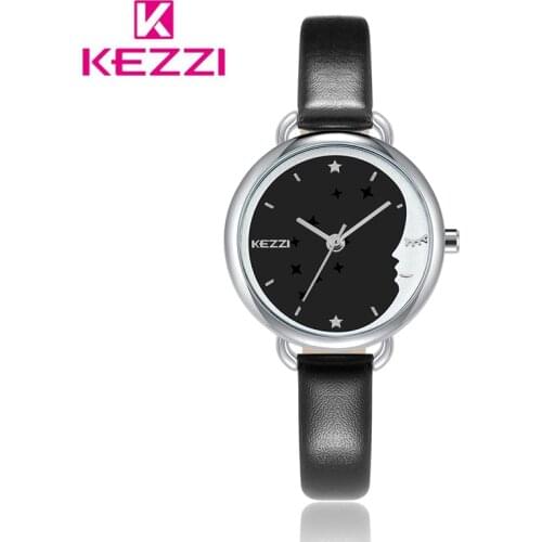 KEZZI Brand Star Moon Leather Watch Woman Waterproof Quartz Wristwatches Female Casual Fashion Student Watches Relogio Feminino