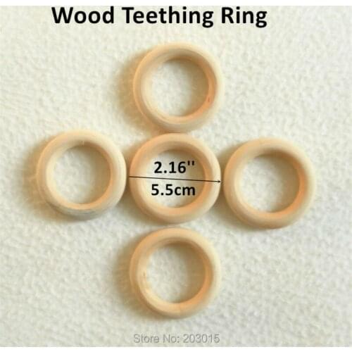 Chenkai 10pcs 5.5cm 2.16'' Nature Maple Wood Teether Ring Wooden DIY Infant baby pacifier chain Charm jewelry Making 50mm Toy