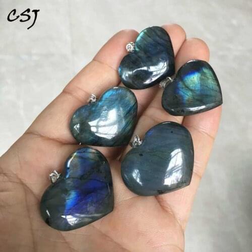 CSJ 100% Natural Heart Labradorite Pendants 925 Silver Moonstone Sun stone Necklace Divination spiritual meditation Fine Jewelry
