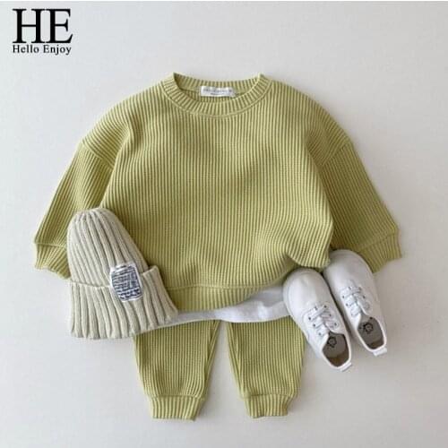HE Hello Enjoy Baby Cotton Knitting Clothing Sets Kids Boys Girls Autumn Loose Tracksuit Pullovers Tops+Pants 2PCS Sets Clothes