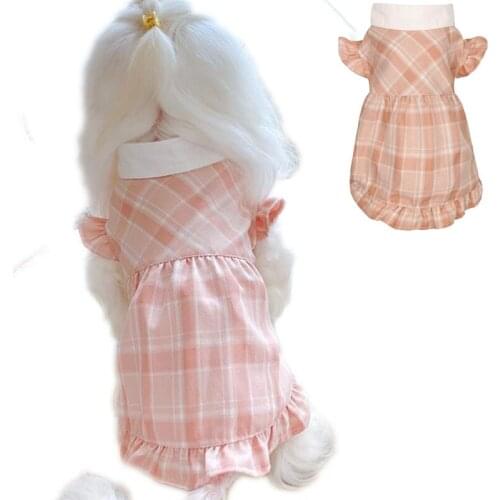 Plaid Retro Pet Dress Girl Puff Sleeve Party Skirt For Dog Clothes Small Medium Dogs Chihuahua York Summer Dresses For Girls Pet