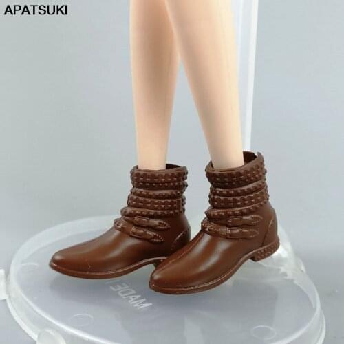 Brown Flat Shoes Fashion Doll Shoes for Barbie Doll Boots for Blythe Doll Bootie DIY Accessories Playhouse Kids Toys 1/6