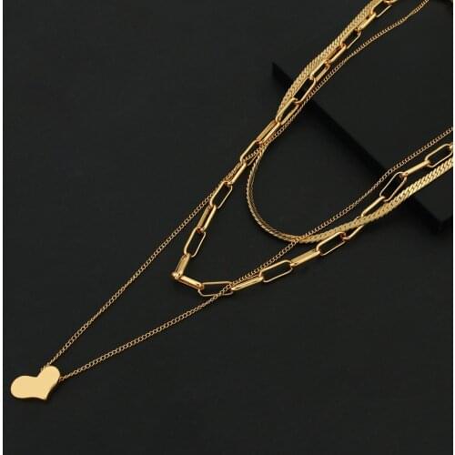 Lifefontier Punk Multilayer Snake Chain Love Heart Pendant Necklaces for Women Gold Color Metal Chain Necklace Jewelry Gifts