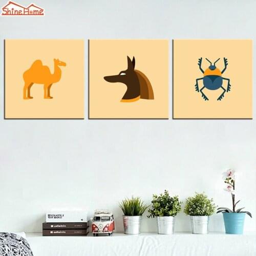 ShineHome-3pcs Canvas Prints Wall Art Modular Paintings Picture Nordic style Egyptian Wall Posters Kids Living Room Decoration