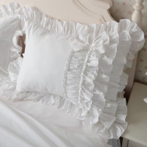 2pcs Luxury cake layers ruffle pillowcase white Europe handmade wrinkle elegant princess pillow case pillow cover bownot sweet