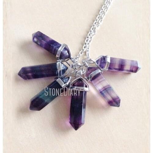 H-QN31 Chakra, Reiki, Healing, Rainbow Fluorite Crystal Necklace,Crystal Point Pendulum Necklace