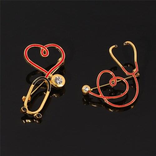 2020 New Hot Sale Medical Medicine Brooch Pin Stethoscope Electrocardiogram Heart Shaped Pin Nurse Doctor Backpack Lapel Jewelry
