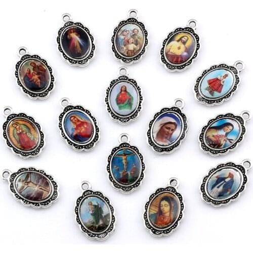 12pcs Oval Jesus Christ icon cross Alloy charm Pendants Fashion religion Jewelry DIY Fit Pendants Necklace 12x 19mm A-567