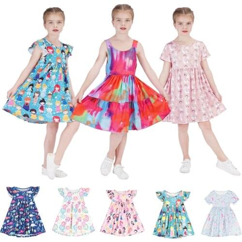 New Girls Dress Summer Childrens Western Style Vest Princess Dresses Baby Girls Sleeveless Unicorn Dress Party And Wedding