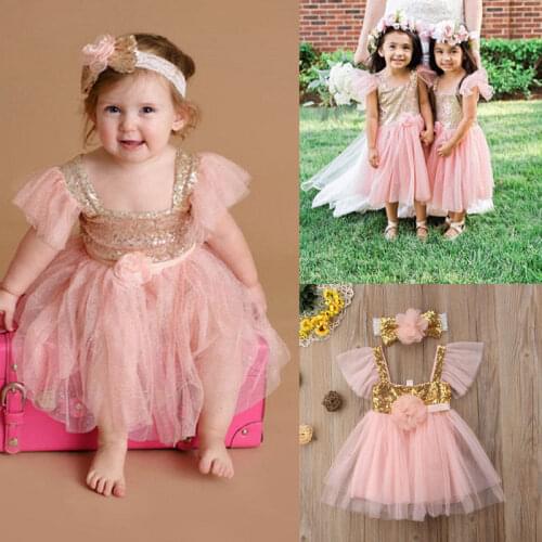 Pudcoco Girl Dress 0-3Y Toddler Kid Baby Girl Party Princess Dress Sequins Party Wedding New