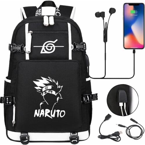 Hot Anime Kakash Uchiha Itach USB Boy Girl Book School Bag Large Capacity Teenagers Student Schoolbags Women Men Travel Backpack