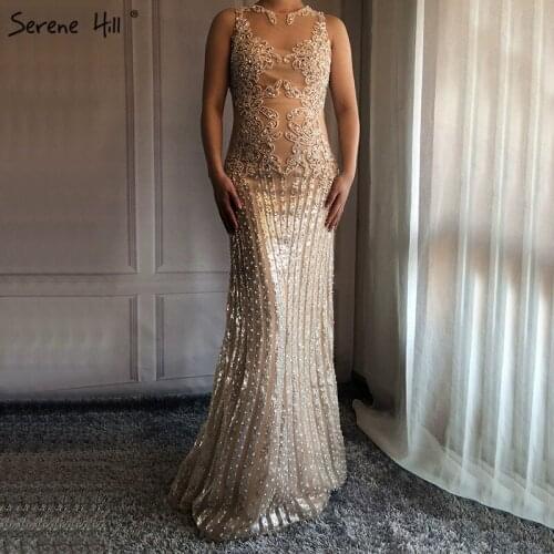 Sexy Sheer Beaded Sequins Mermaid Evening Dresses 2020 Party Gowns Floor Length Robe De Soiree Real Pictures BLA6480