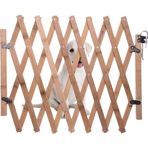 Folding Cat Pet Dog Barrier Wooden Bamboo Safety Gate Expanding Swing Puppy Fence Door Simple Stretchable Wooden Fence
