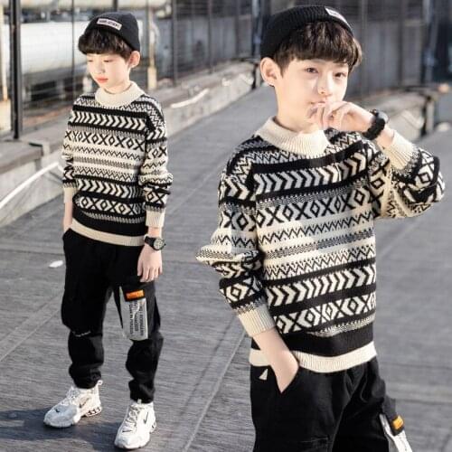 Boys sweater 2021 new big boy 4-15 years old boy autumn and winter hedging thickening and velvet Korean fashion cute sweater