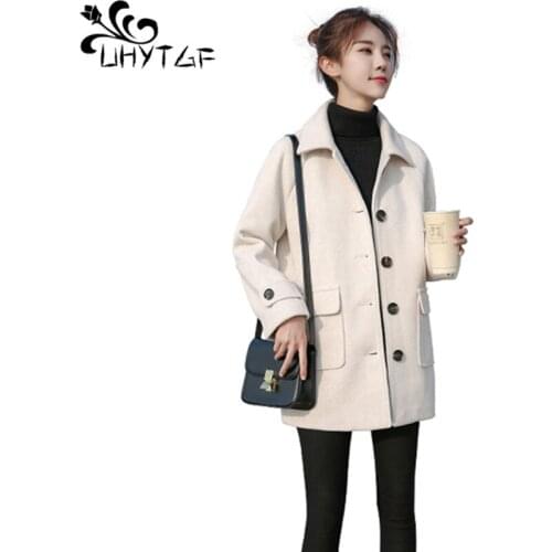 UHYTGF Women winter jacket outerwear Korean Add cotton Single-breasted fashion Woolen women coat winter warm jacket women X699