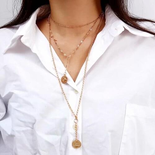 Vintage Bohemian Multilaye Pendant Necklace Women Fashion Gold Geometric Charm Angel Virgin Mary Gift Wholesale Necklace Jewelry