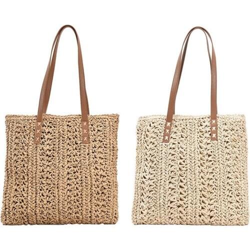 High Capacity Large Summer Straw Bags Simple Fashion Travel Ladies Shoulder Handbags Top Handle Totes