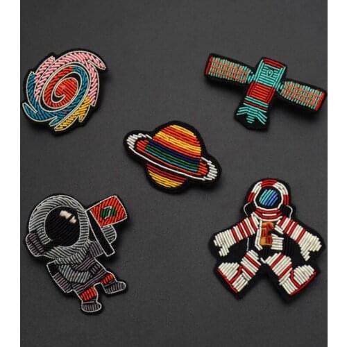 Hand-Embroidered Badges Ball Starry Sky Universe Satellite Astronaut High-End Accessories Corsage Brooch Cloth Pin